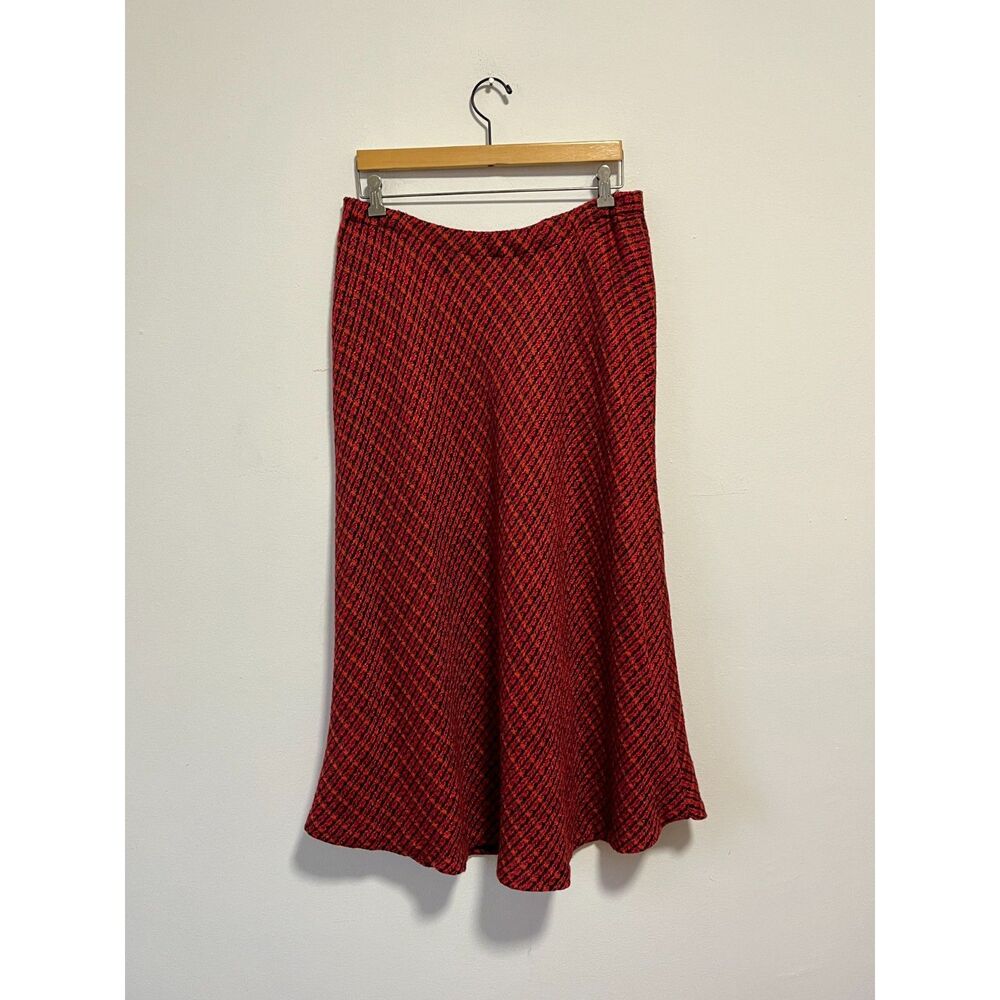 Vintage Bright Pink Orange Tweed Bias Cut Maxi Long Skirt Elastic Waist L/XL